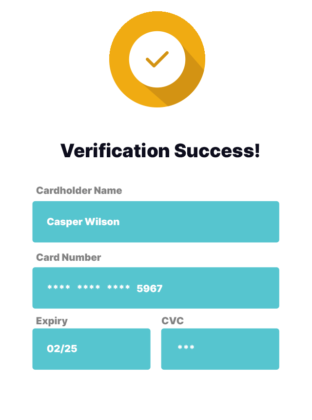 Verification icon depicting card holder info for an ecommerce purchase